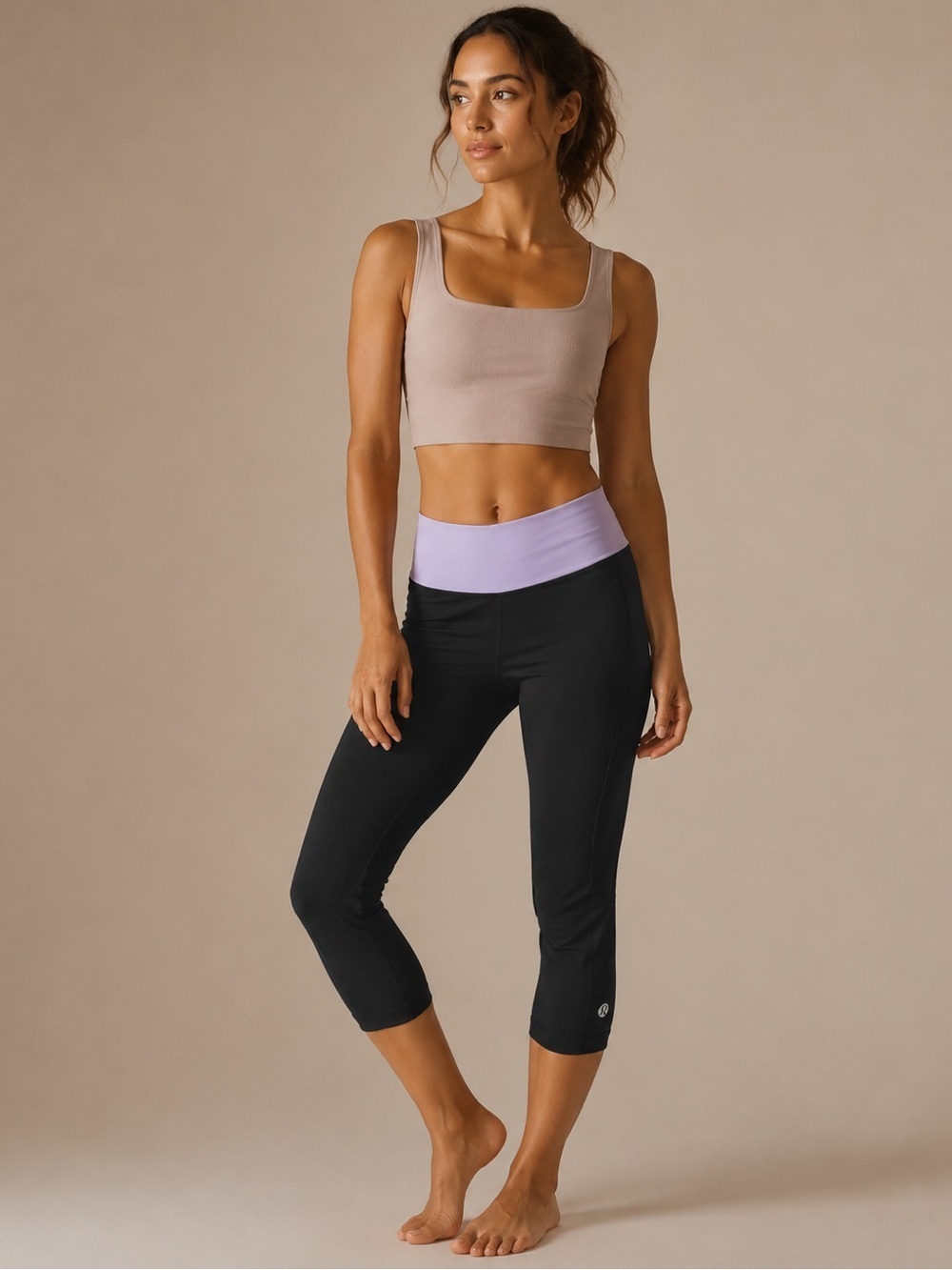 Lululemon Cropped Black Yoga Leggings Purple Waistband Athletic Size 4